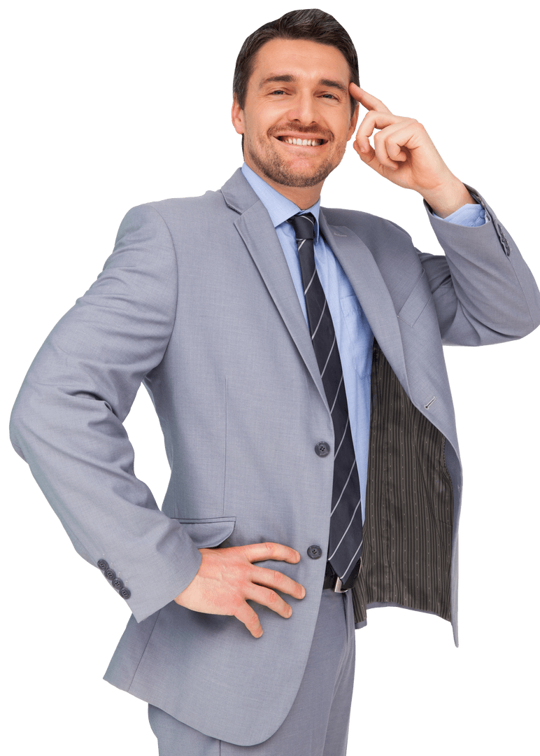 Cheerful Businessman Thinking on Transparent Background