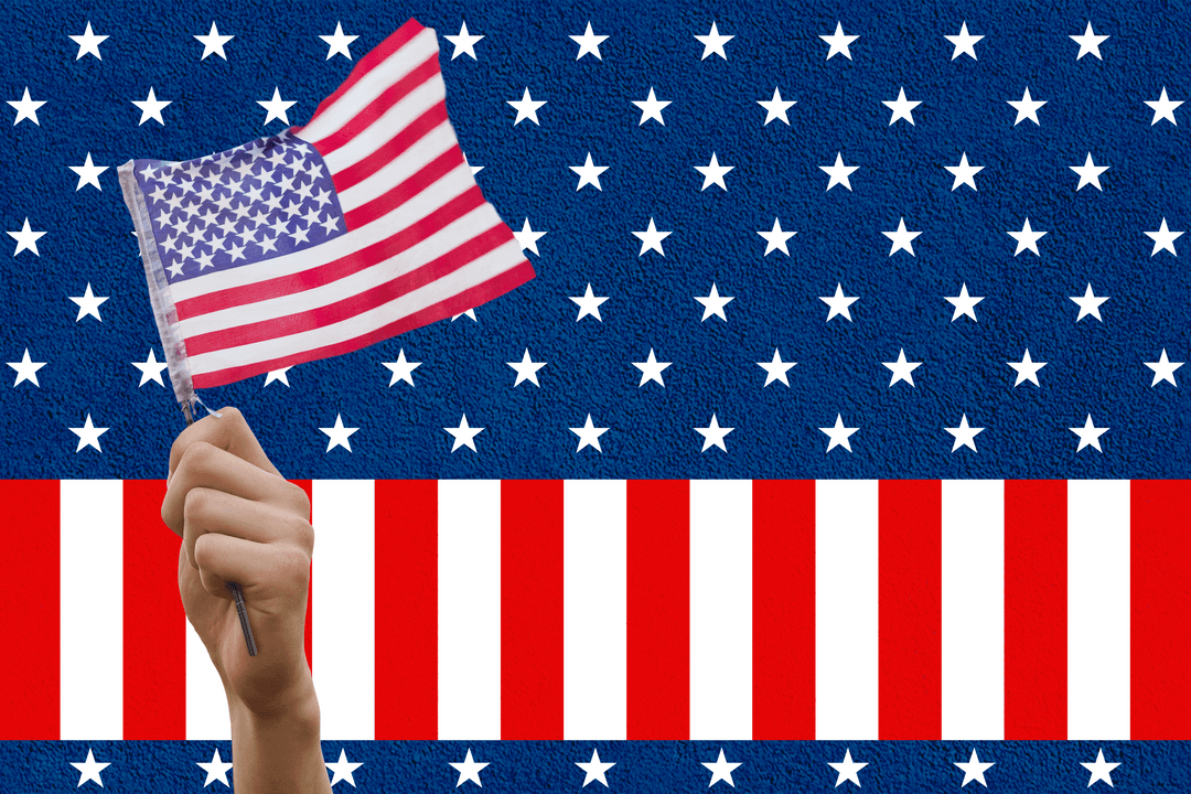 Transparent Hand with American Flag on Patriotic Background