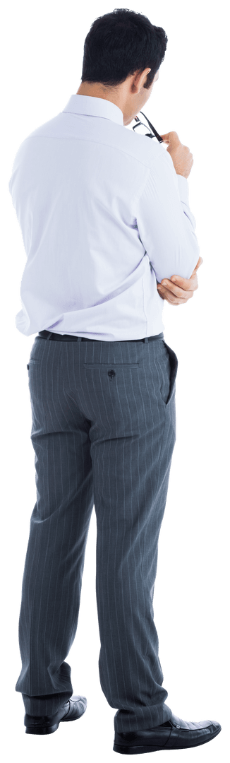 Back View of Businessman with Glasses on Transparent Background