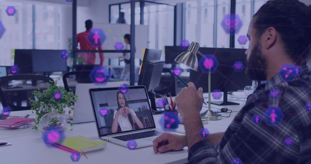 Remote Collaboration in Modern Office with Digital Network Overlay