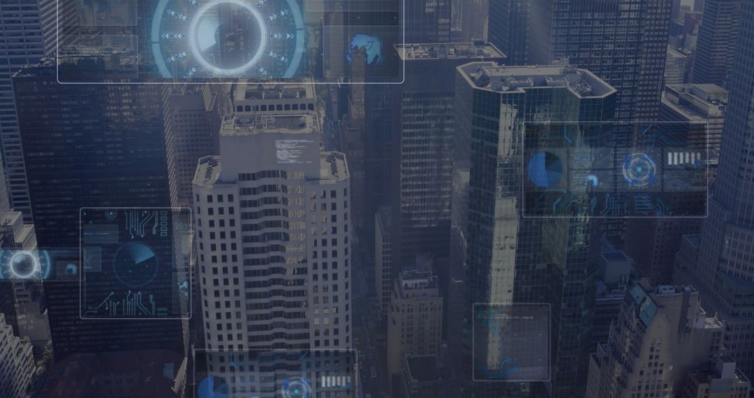 Futuristic Data Elements Overlaying City Skyline
