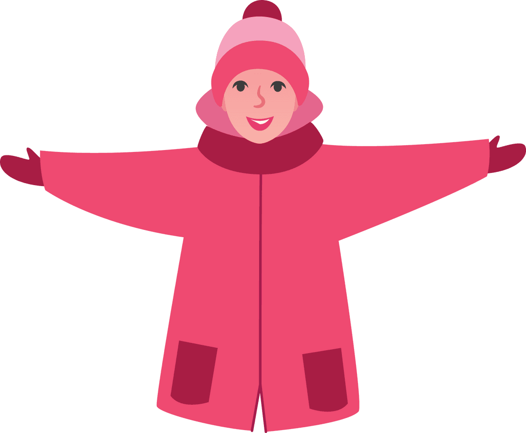 Animated Character in Pink Winter Attire on Transparent Background