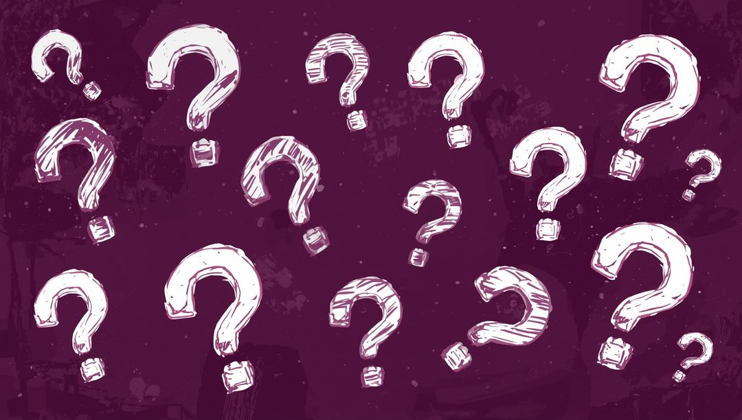 Multiple White Hand-Drawn Question Marks on Purple Background