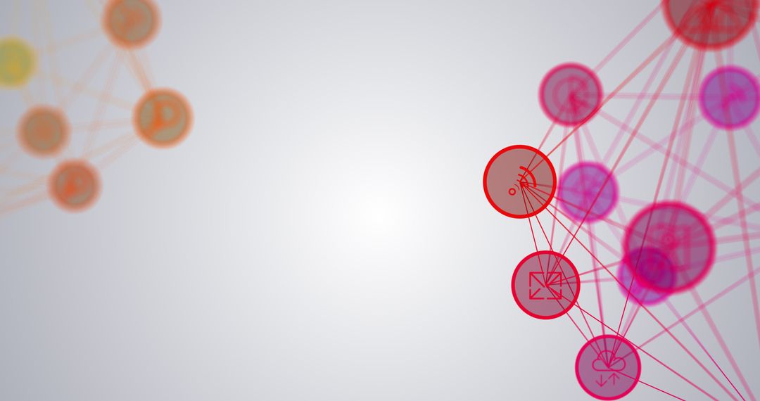 Glowing Digital Icons on Network Grid Background