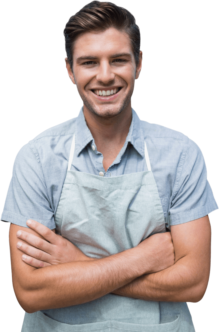 Transparent Portrait Confident Young Man Apron Smiling