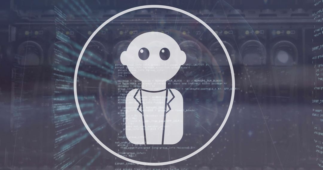 Futuristic Robot Icon with Code Overlay