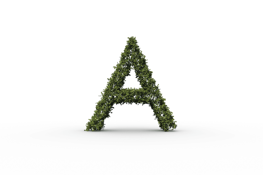 Digital Letter A with Green Foliage on Transparent Background