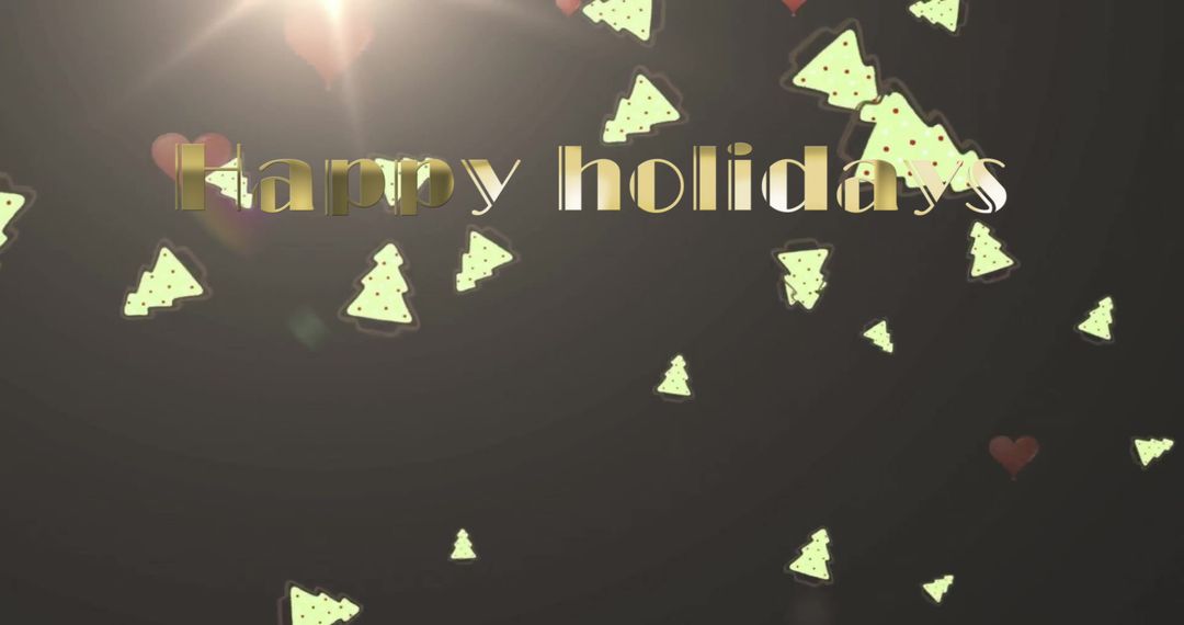 Festive Happy Holidays Text with Falling Christmas Trees
