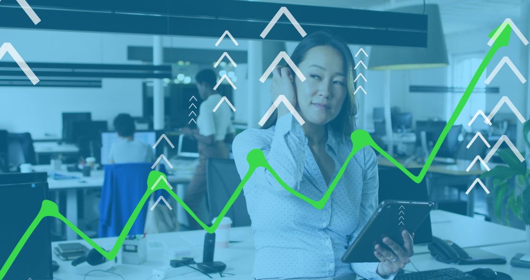 Businesswoman Analyzing Market Trends with Virtual Data Graphics