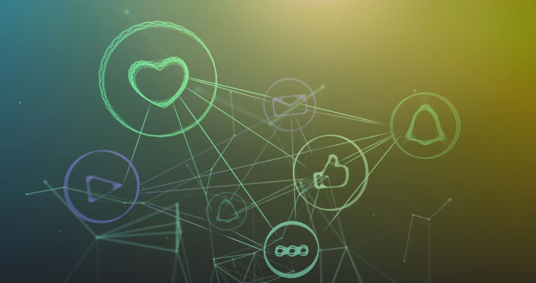 Network of Digital Interface Icons on Green Background