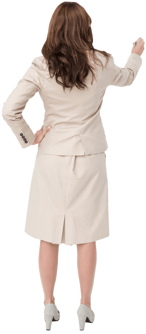 Transparent Businesswoman Writing with Marker on Invisible Surface