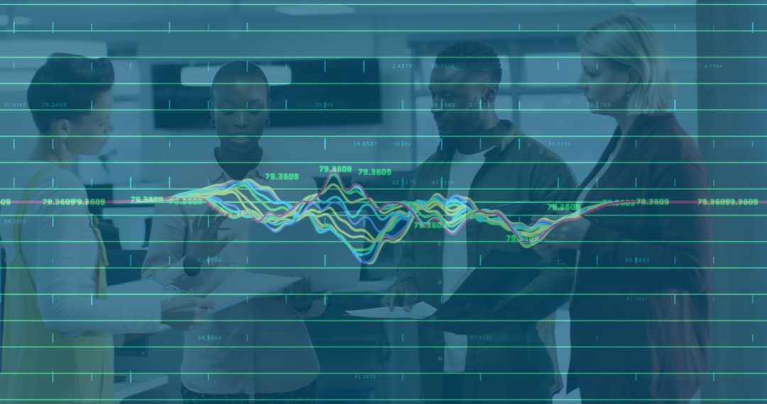 Team Analyzing Financial Data with Digital Interface in Office