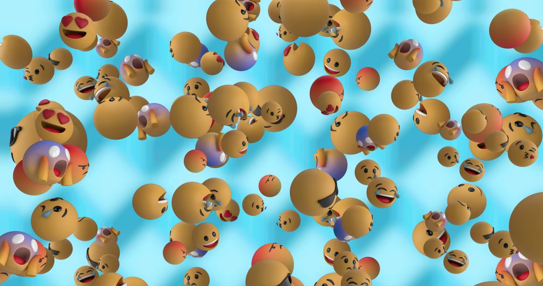 Abundance of Emojis Tumbling on Blue Background