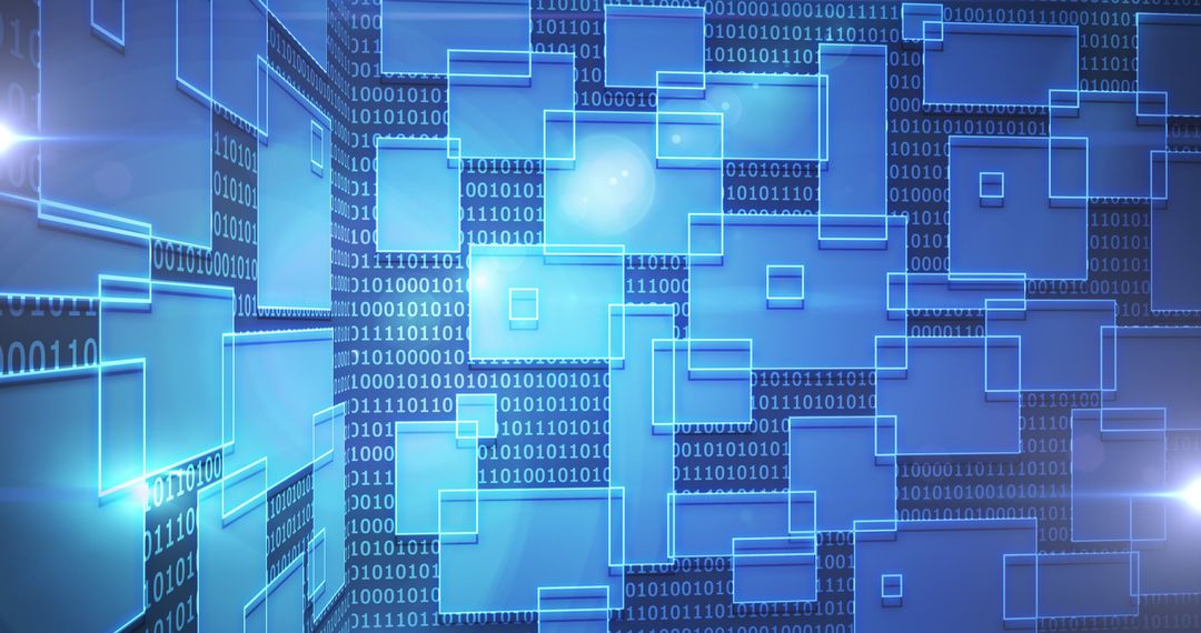 Futuristic Digital Network with Glowing Blue Squares