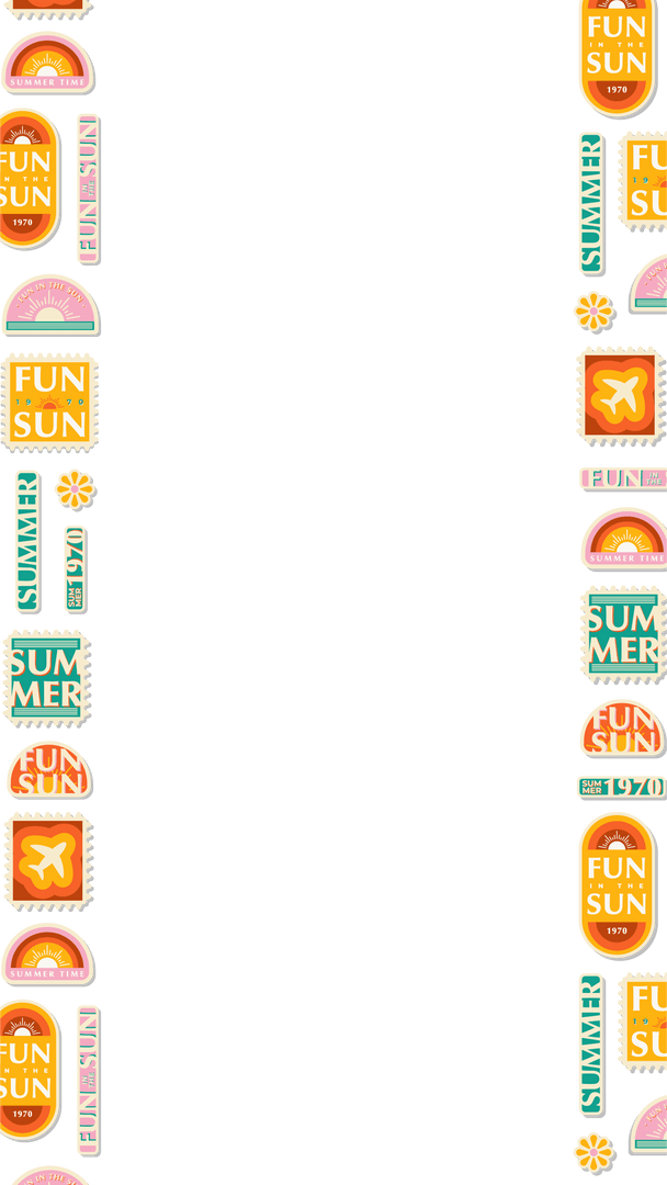 Transparent Summer Border with Vibrant Badges and Icons in Party Style