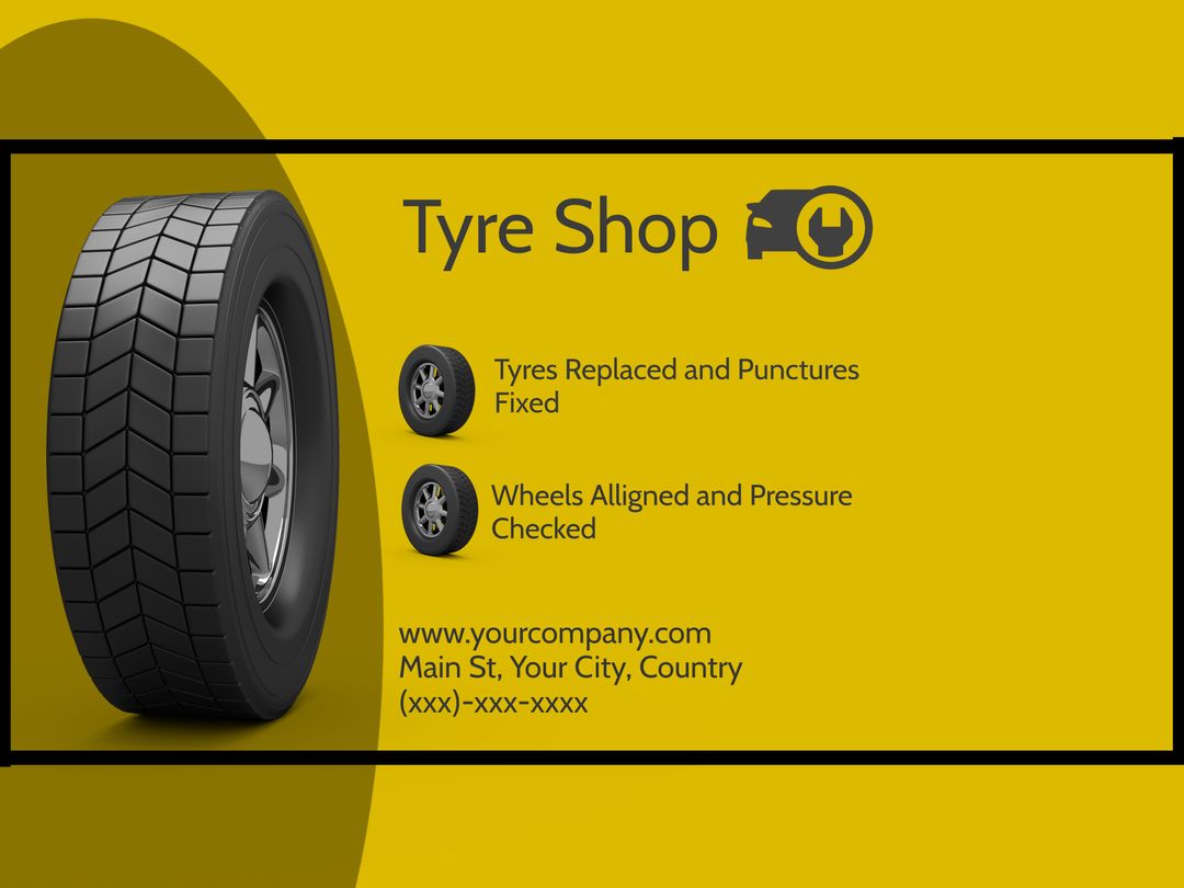 Reliable Auto Services Advertisement with Car Tire on Yellow Background - Download Free Stock Templates Pikwizard.com