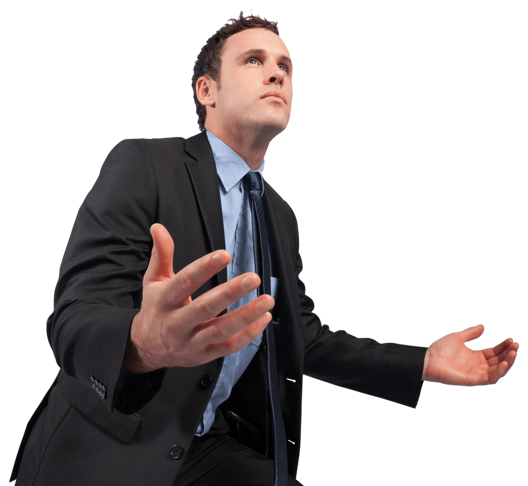 Businessman in Suit with Outstretched Arms Transparent