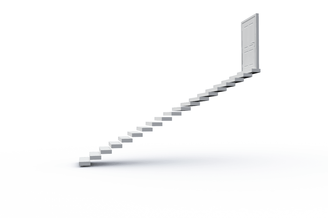 Floating Stairs Leading to Mysterious Door on Transparent Background