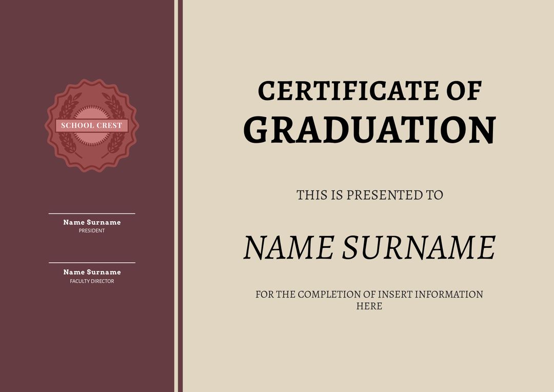 Elegant Certificate of Graduation Template with School Crest - Download Free Stock Templates Pikwizard.com