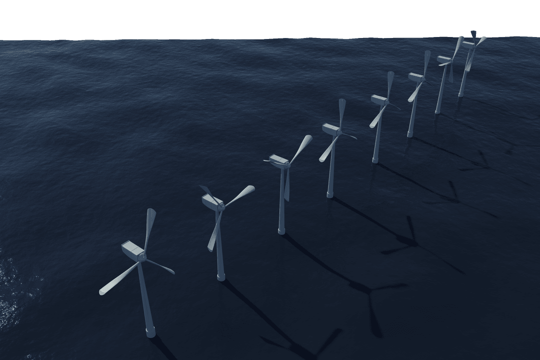 Transparent Windmills in Ocean Illustrating Eco-Friendly Energy