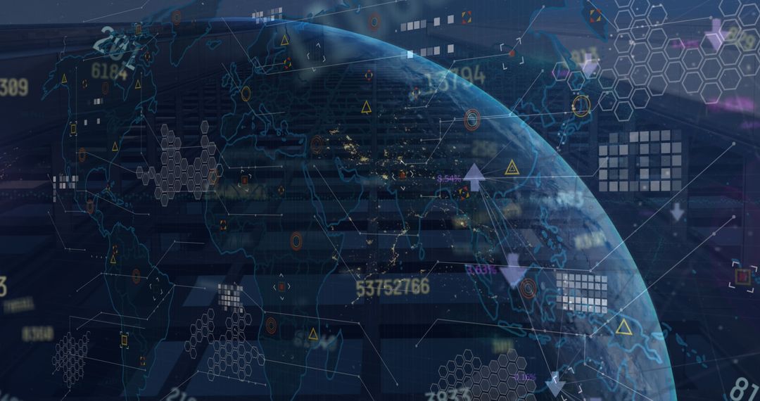 Digital Financial Data Interface with Globe and World Map