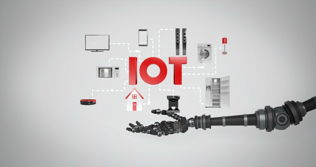 Robotic Hand Displaying Internet of Things Connected Home Appliances