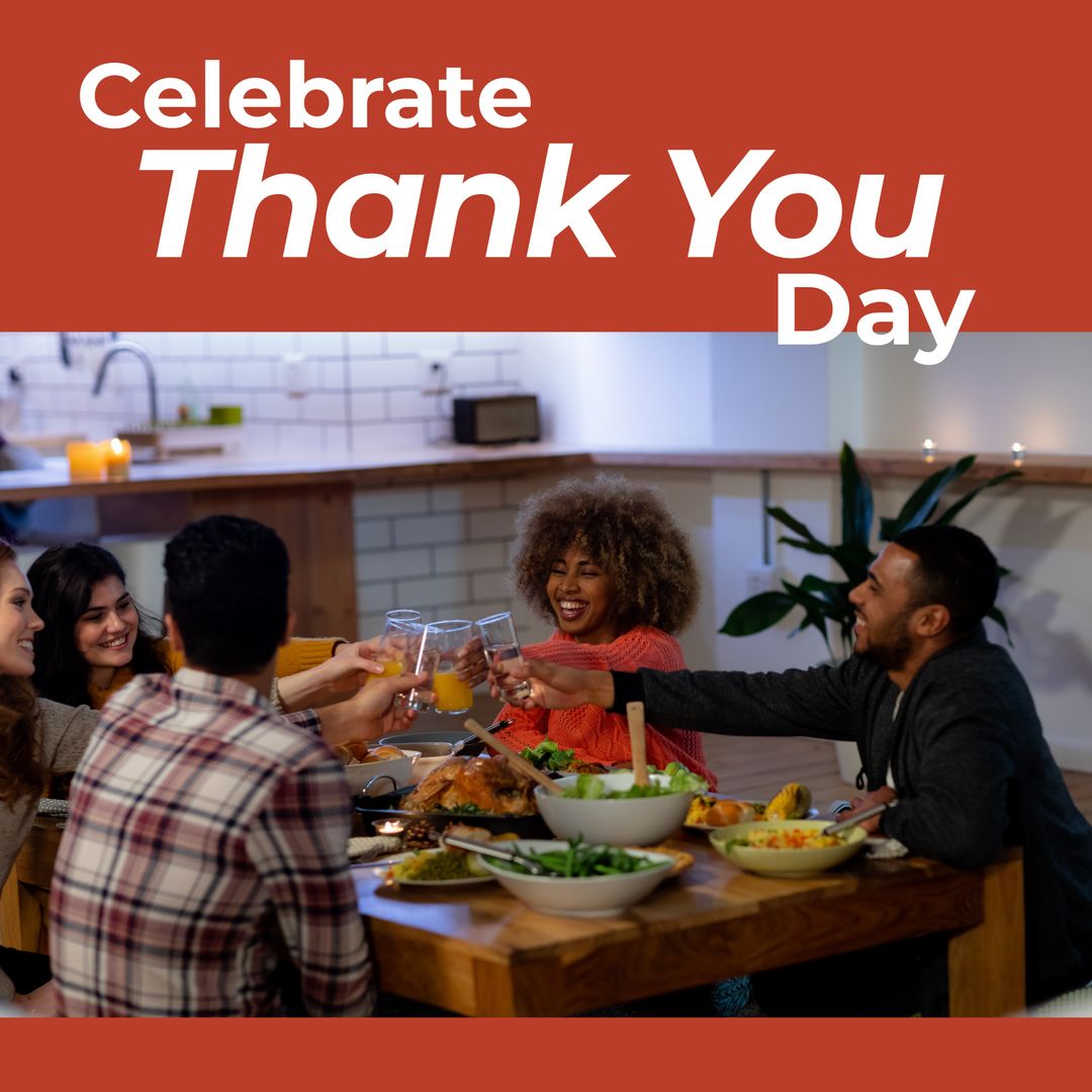 Diverse Friends Celebrating Thank You Day with Dinner Toast