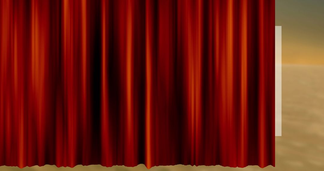 Red Silk Curtain Partially Drawn Over Sandy Background