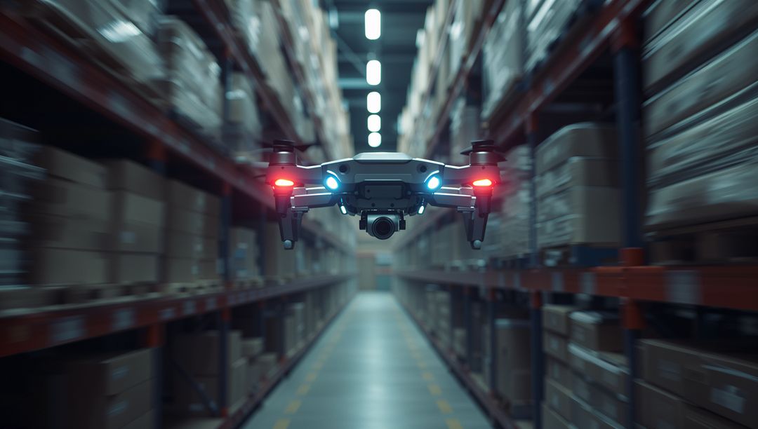 Modern Drone Navigating Warehouse for Efficient Automation