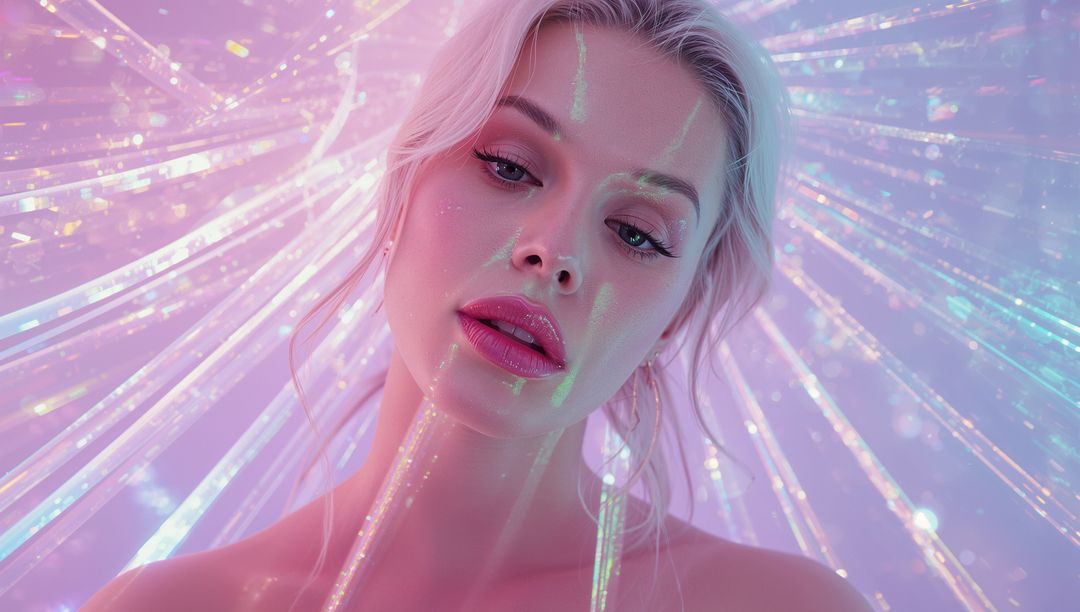 Ethereal Model Illuminated by Futuristic Light Sculpture
