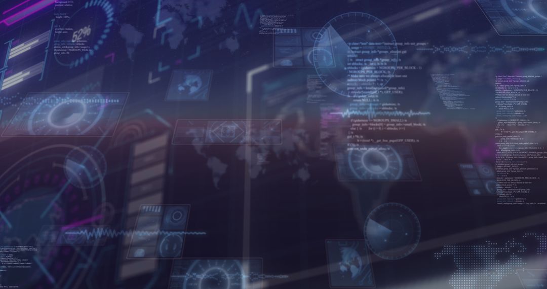 Futuristic digital interface with code and data visualization