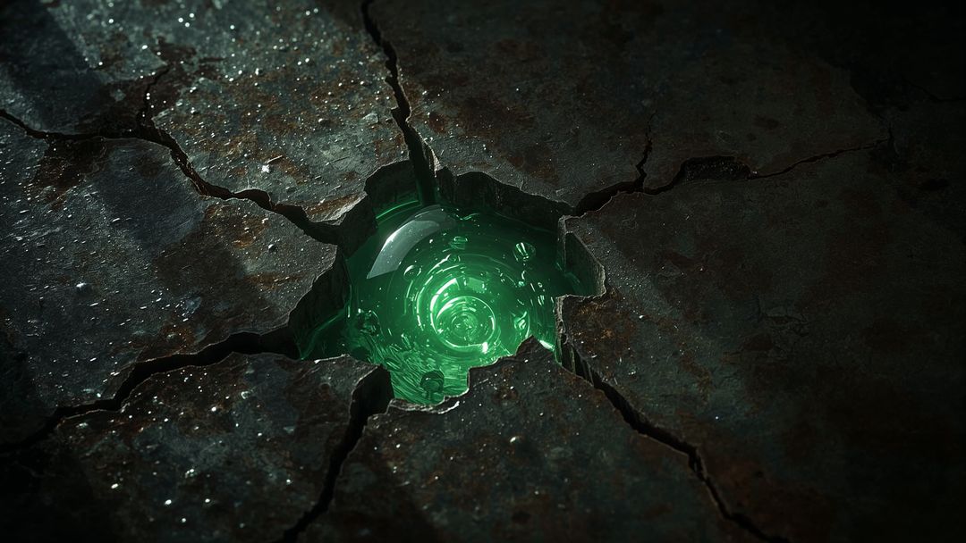 Mystical Glowing Green Orb in Industrial Sci-Fi Chamber