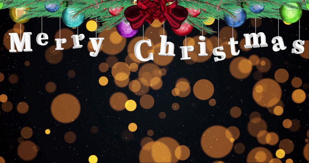 Festive Merry Christmas Greeting with Ornaments and Lights
