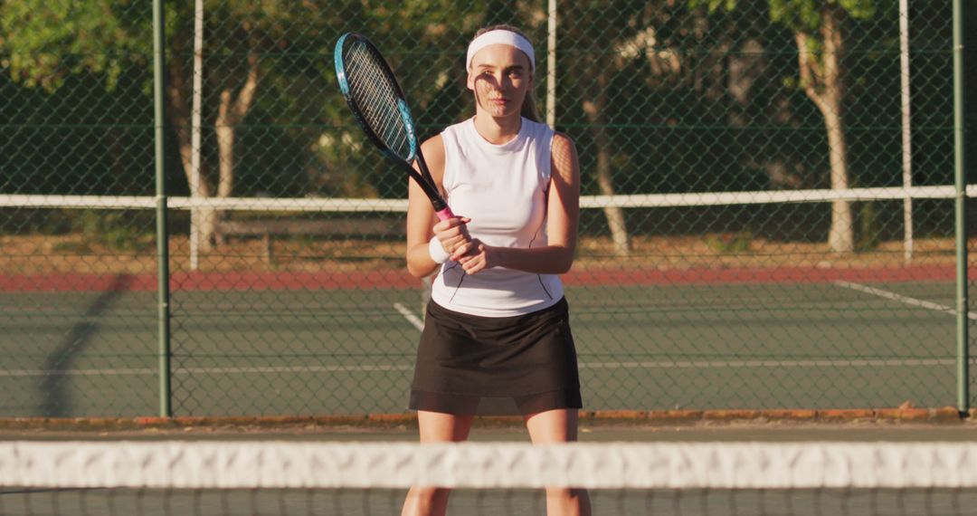 Female Tennis Player in Ready Position Holding Racket on Court - Free Images, Stock Photos and Pictures on Pikwizard.com