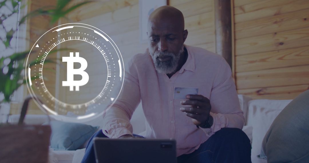Man Conducting Online Bitcoin Transaction