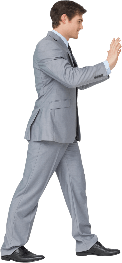 Caucasian Businessman Stepping Forward on Transparent