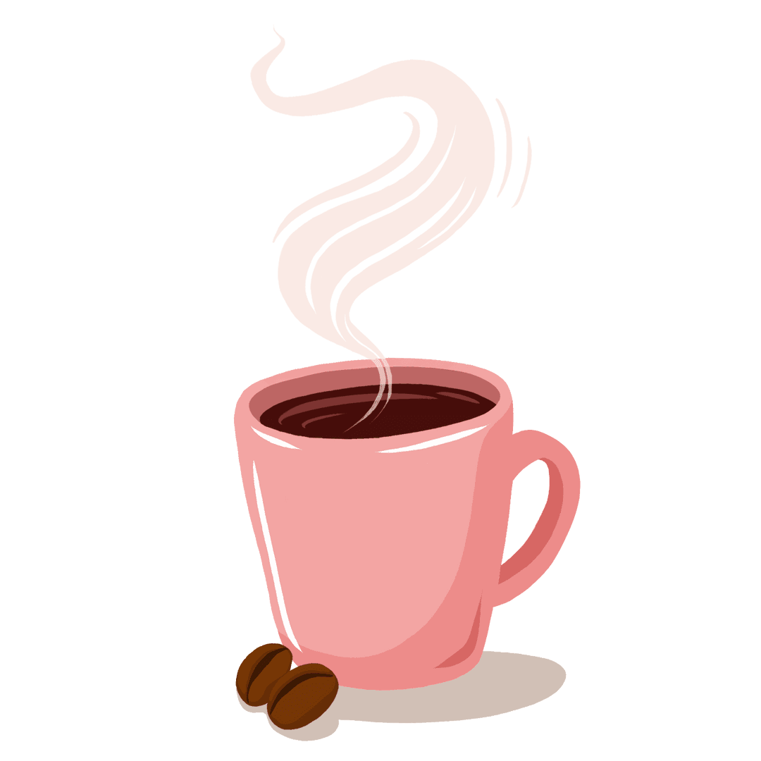 Flat Pink Coffee Mug with Steaming Aroma on Transparent Background