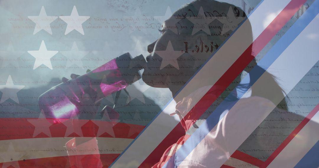 Patriotic Reflection Overlaid on Hiking Adventure