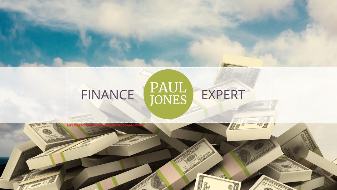 Financial success represented by stacks of dollar bills with sky background