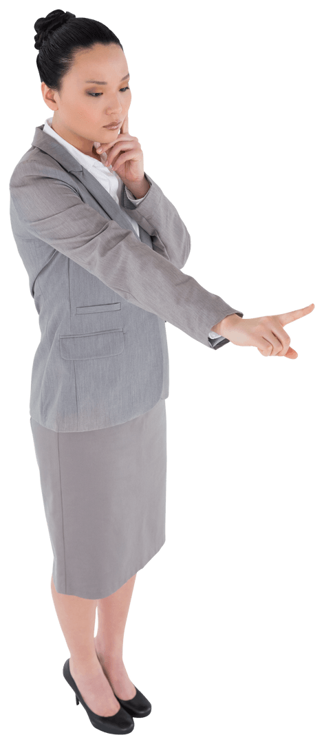 Transparent Determined Asian Businesswoman Pointing with Purpose