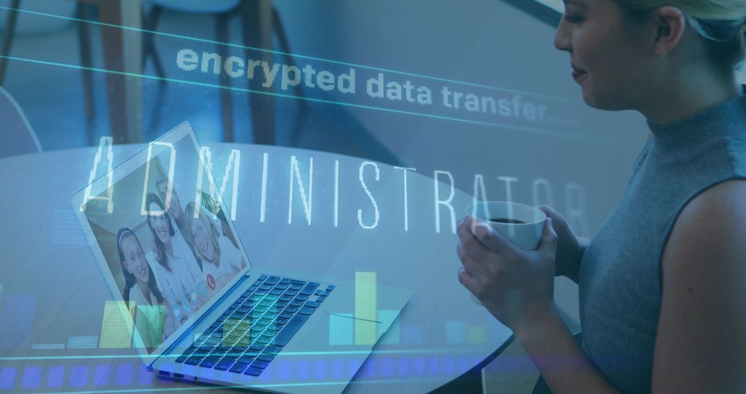 Woman Hosting Encrypted Video Call on Laptop at Home