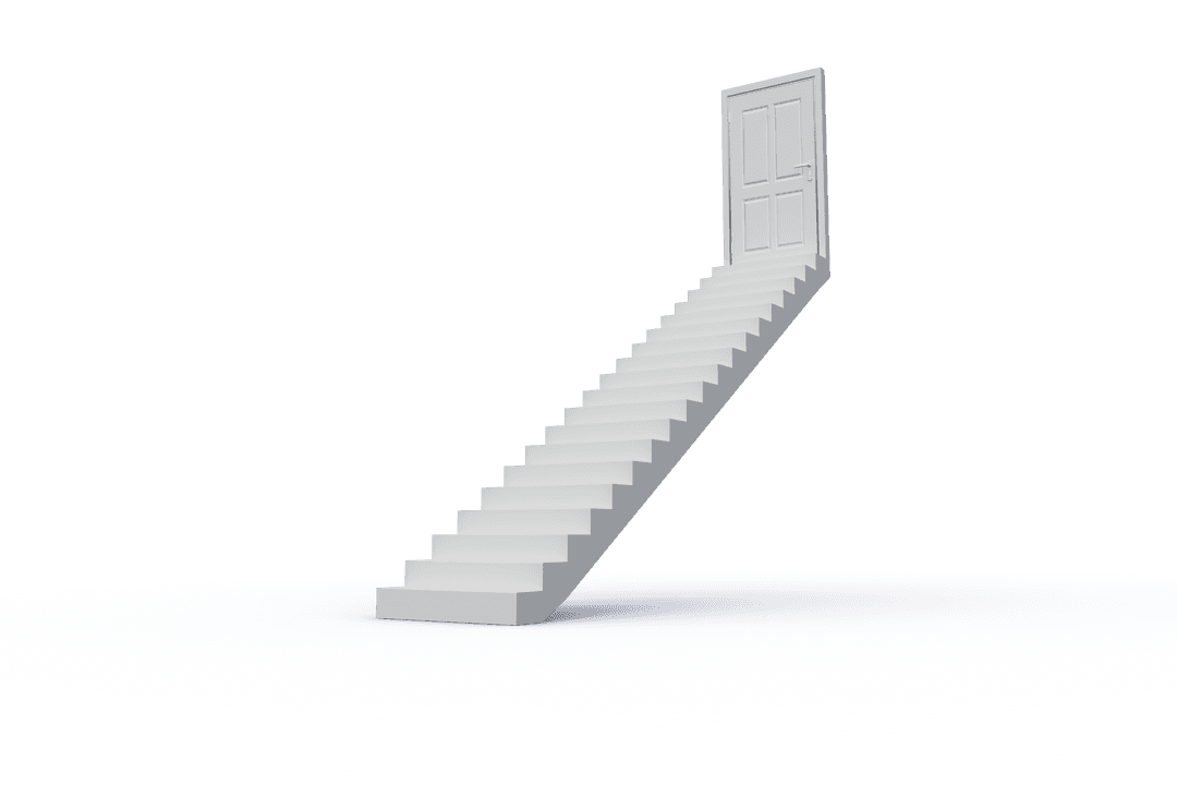 Floating Gray Stairs Leading to Closed Door on Transparent Background