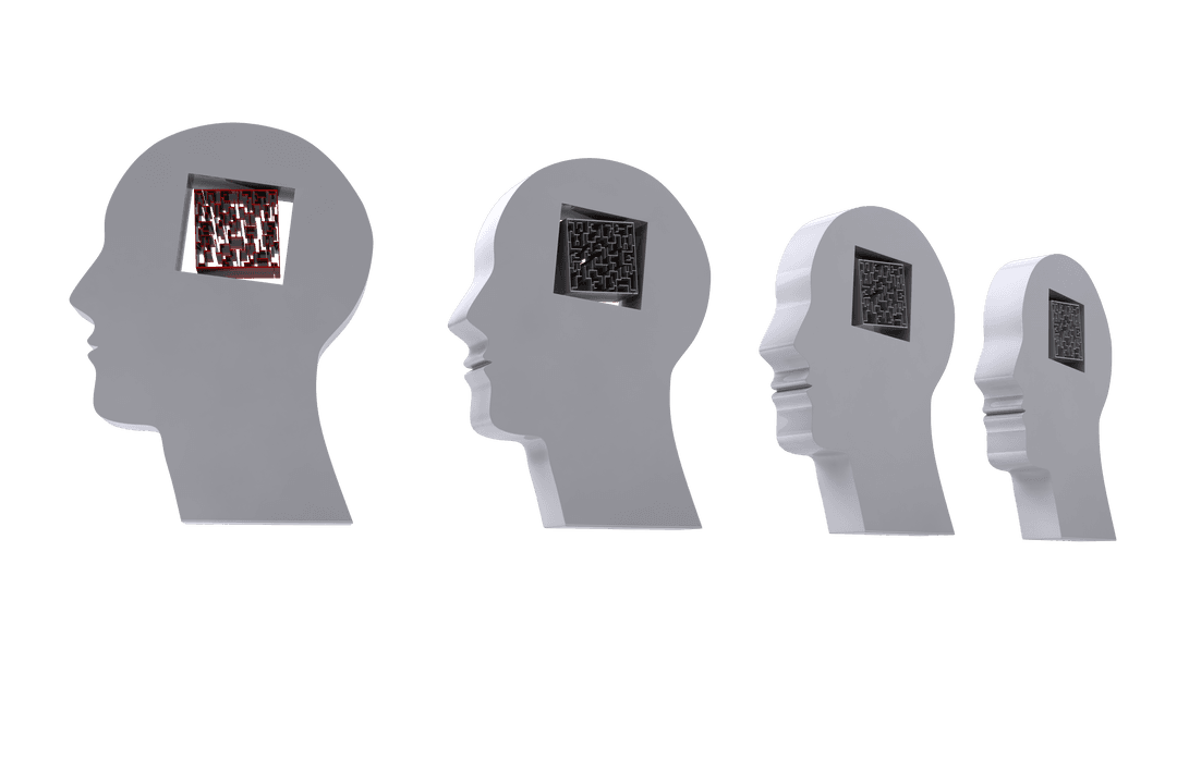 Transparent Digital Labyrinth Heads Illustration Symbolizing Knowledge