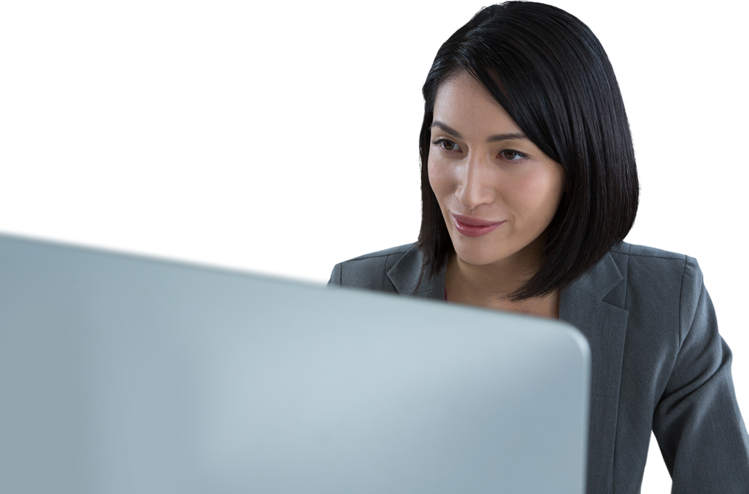 Businesswoman Focusing on Computer Screen with Transparent Background - Download Free Stock Images Pikwizard.com