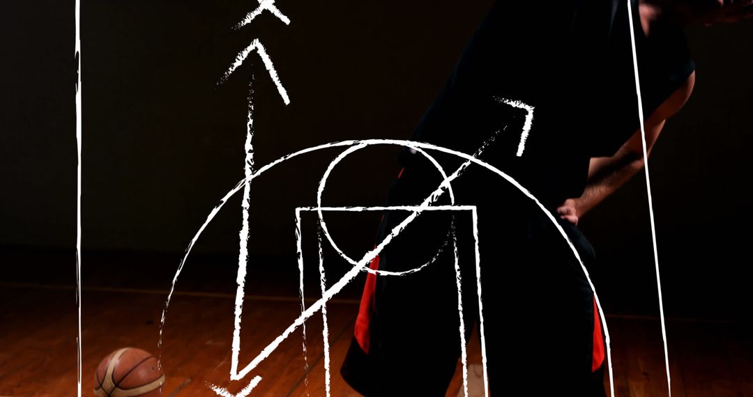 Basketball Player with Overlay of Court Diagram and Strategy - Free Images, Stock Photos and Pictures on Pikwizard.com