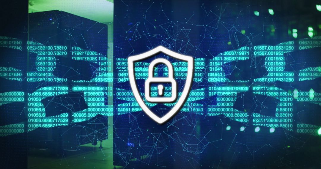 Cybersecurity Concept with Lock Symbol Over Digital Server Data