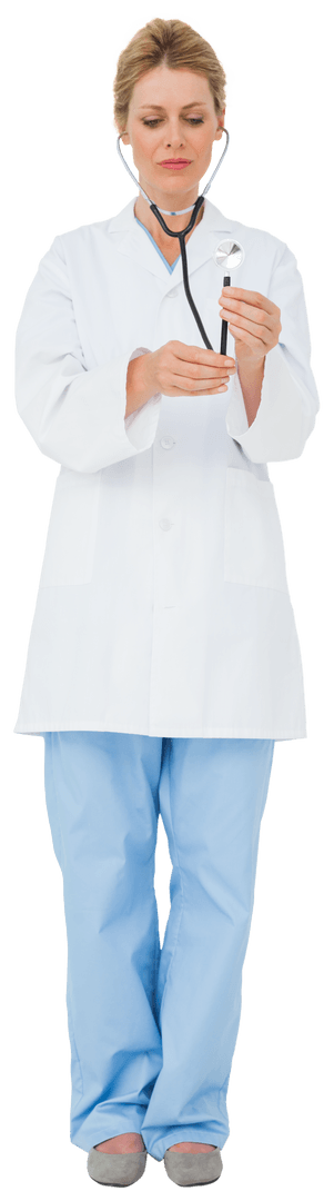 Transparent Image of Blonde Doctor Listening with Stethoscope