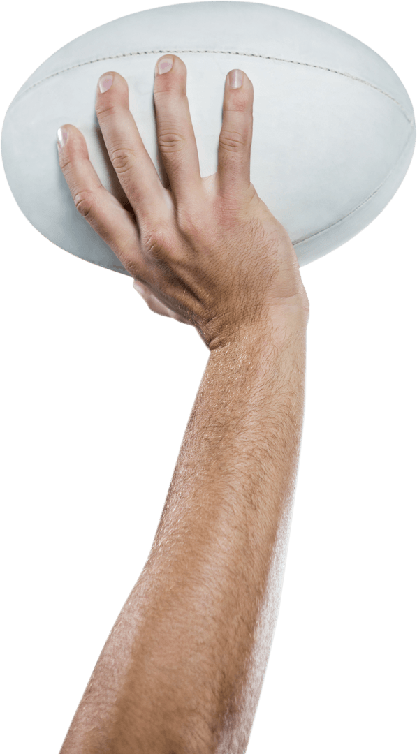 Transparent Arm Holding Textured Rugby Ball