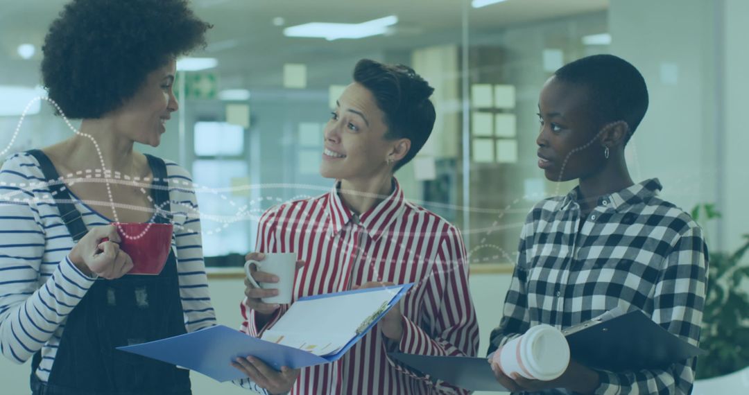 Diverse Business Meeting with Digital Data Overlay in Office