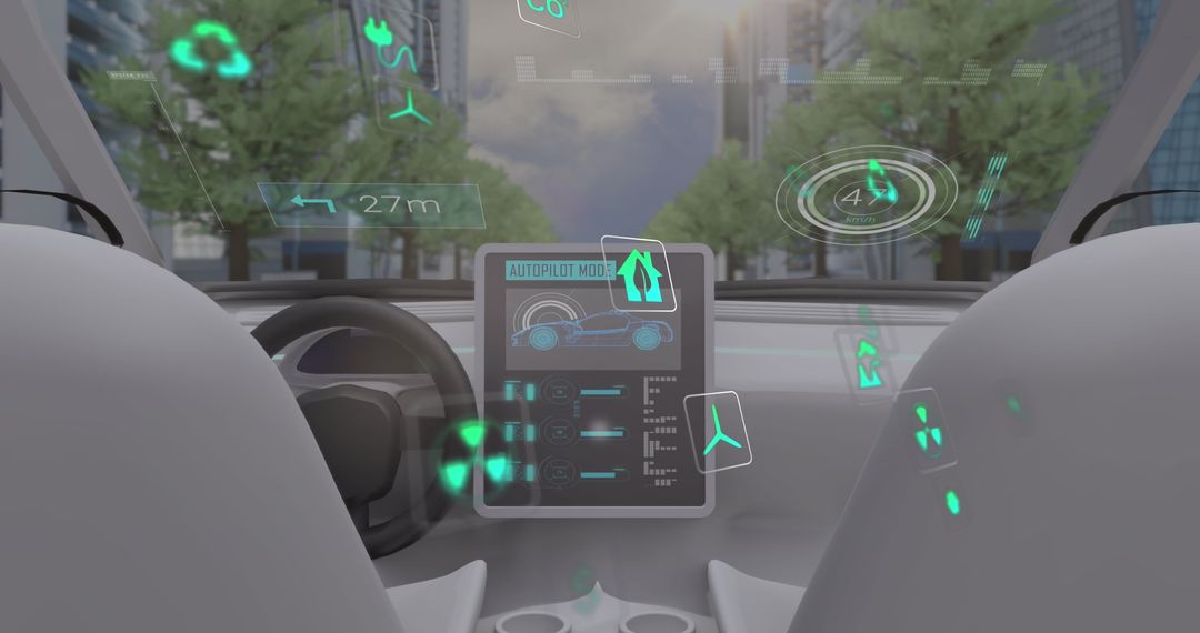 Futuristic Autonomous Vehicle with Digital Interface in Urban Environment